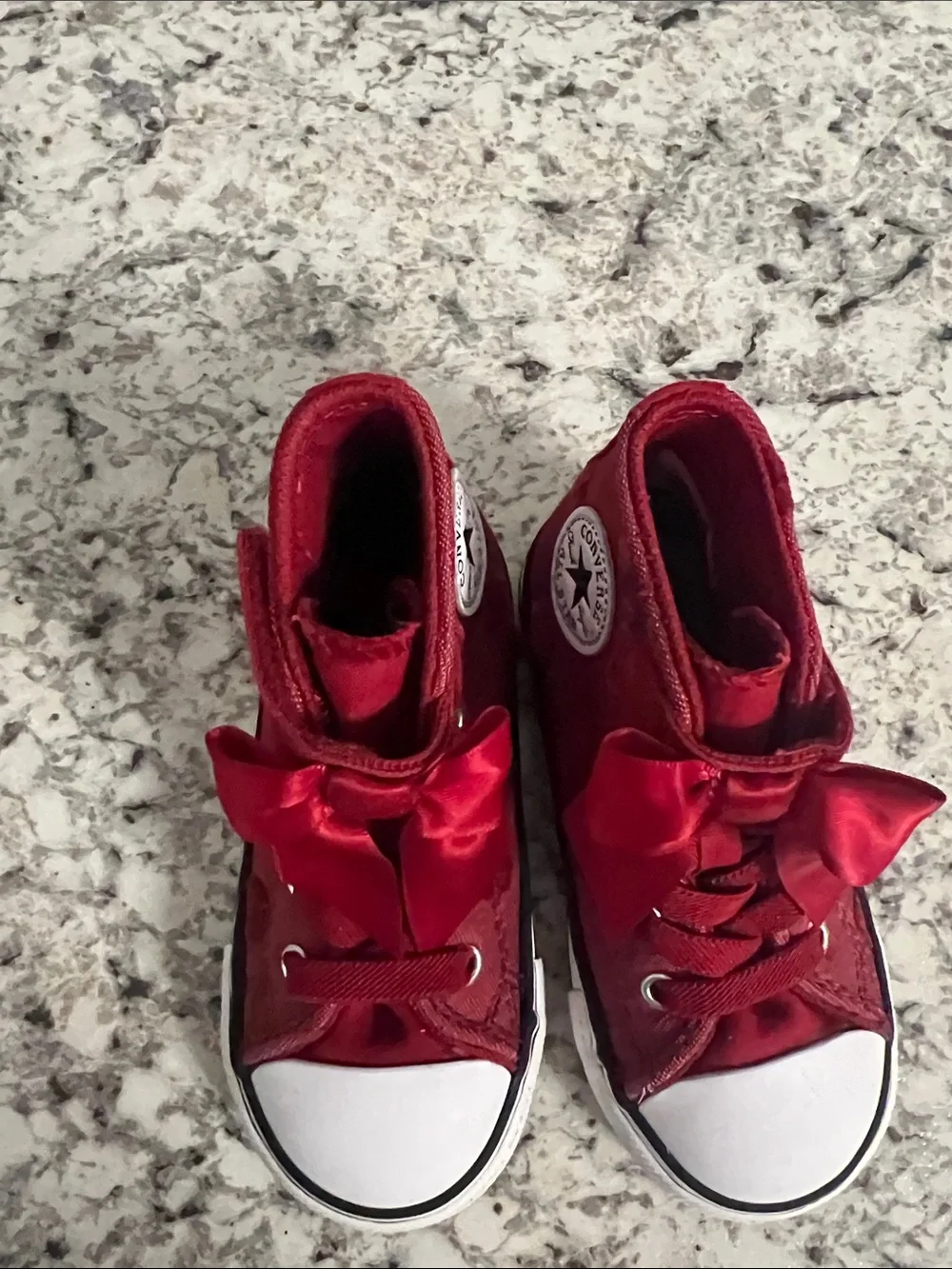 Converse Kids Red High-Top Sneakers with Satin Bow